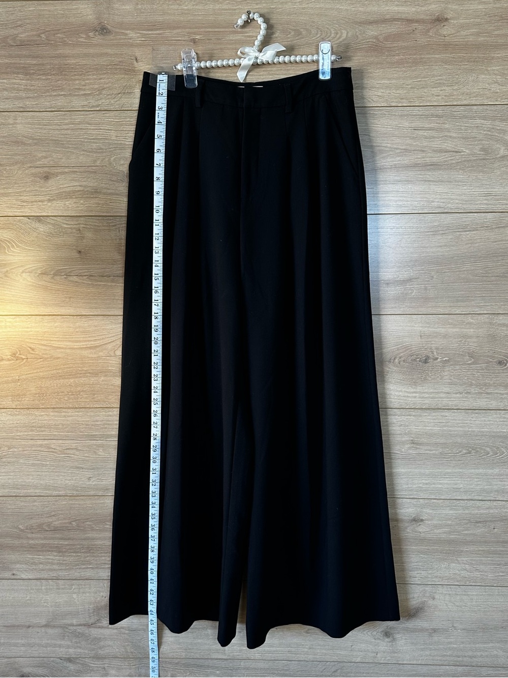 Anthropologie Maeve Pleated Trousers Black Wide-Leg High-Rise Trousers - Picture 7 of 13